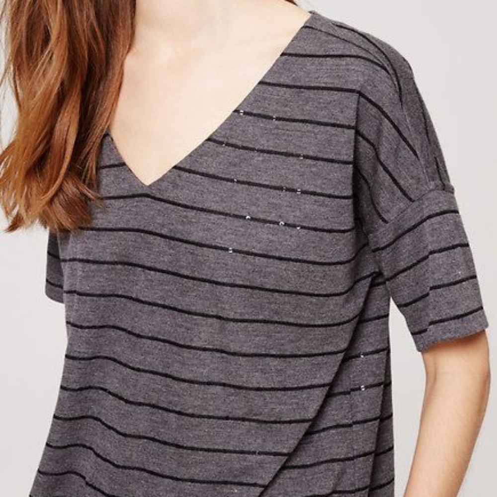 LOFT sequin striped cotton T shirt
